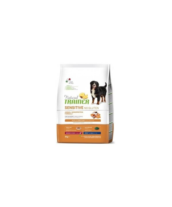 Natural Trainer Adult Sensitive No Gluten Salmone e Cereali Integrali 3kg