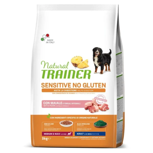 Natural Trainer Sensitive No Gluten Adult Maiale e Cereali Integrali 3kg